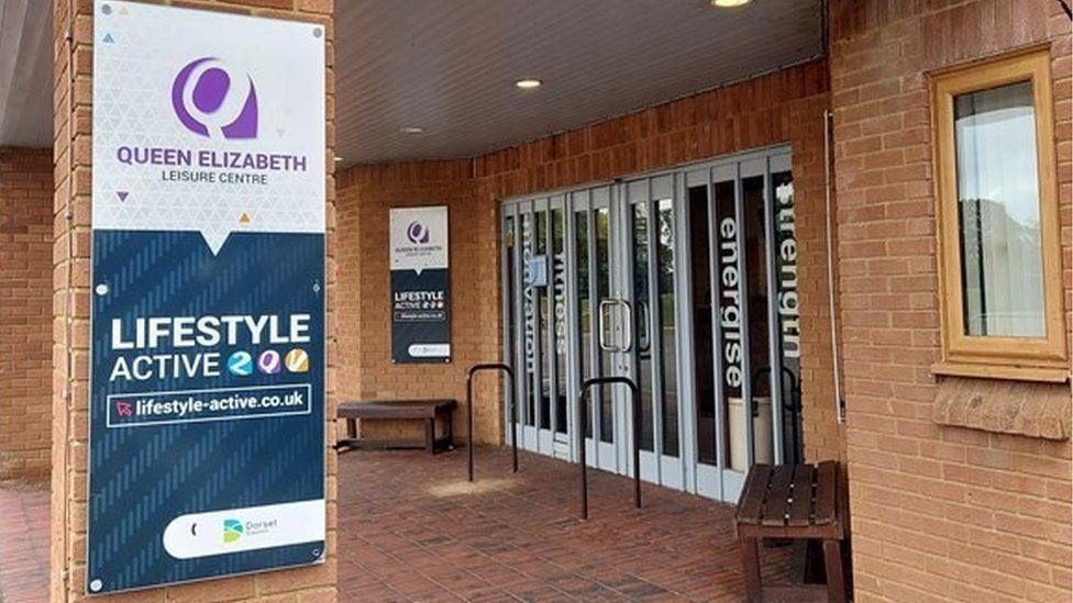 Front doors of Queen Elizabeth Leisure Centre before it closed.