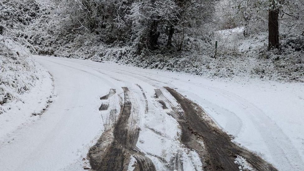 Snow on the roads of Levisham in North Yorkshire