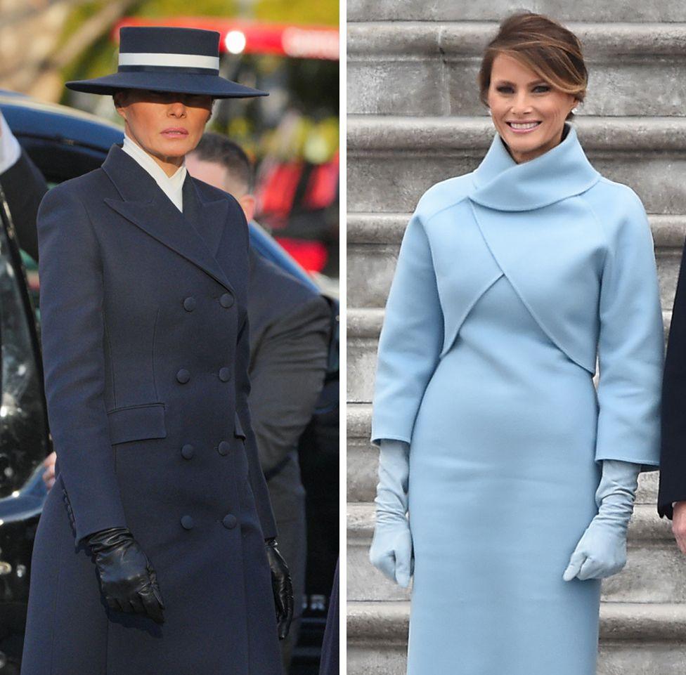 Melania pictured on inauguration day in 2025 and 2018