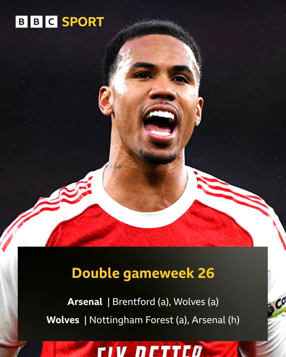 Arsenal and Wolves' double gameweek fixtures