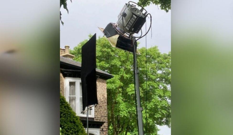 The outside of Faith Salih's home with filming equipment