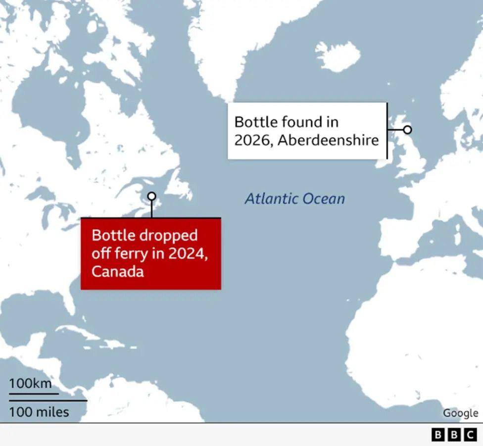 a map showing where Canada is and where Aberdeenshire is.