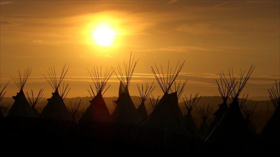 Sunset over the tipi field at Glastonbury