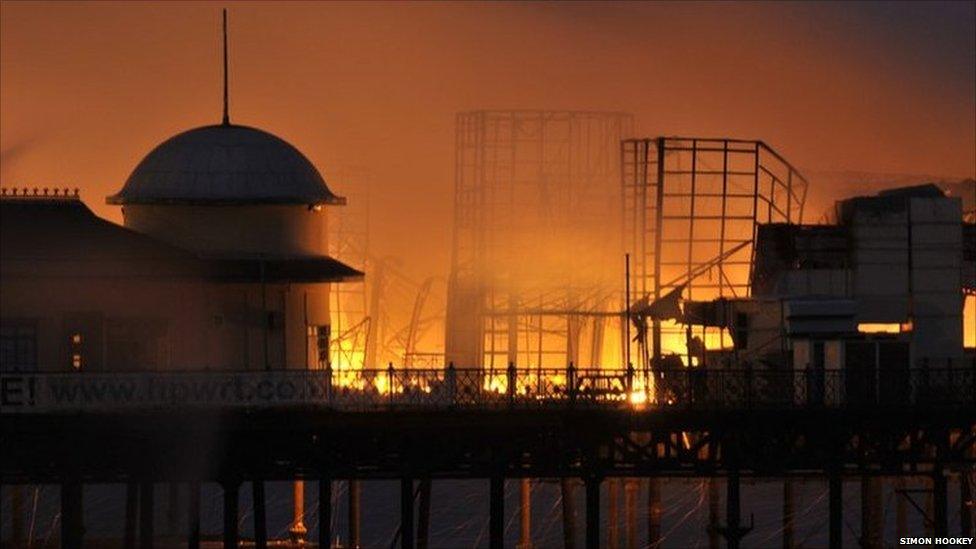 Hastings Pier on fire