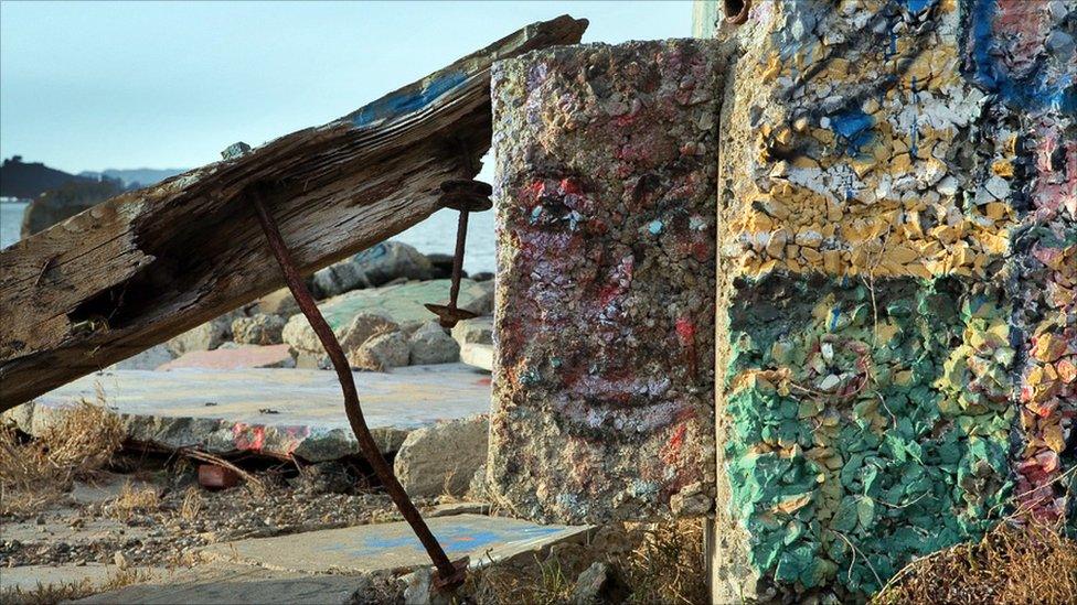 Graffiti covered concrete in San Francisco, USA.