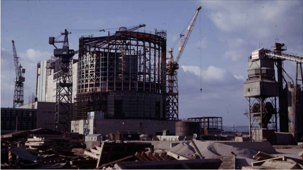 Oldbury Power Station - view of the reactor building being constructed