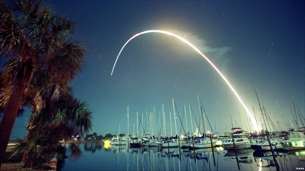 Space shuttle Endeavour lifts off from launch pad 39A at the Kennedy Space Center, 1998