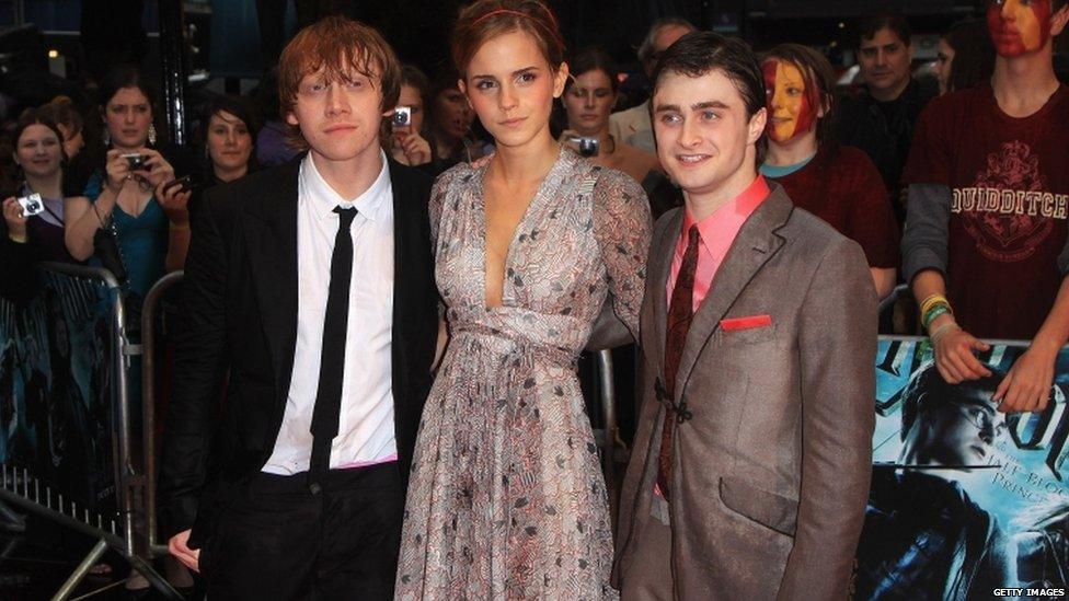 Rupert Grint, Emma Watson and Daniel Radcliffe arrive for the World Premiere of Harry Potter And The Half Blood Prince at Empire Leicester Square on July 7, 2009 in London, England
