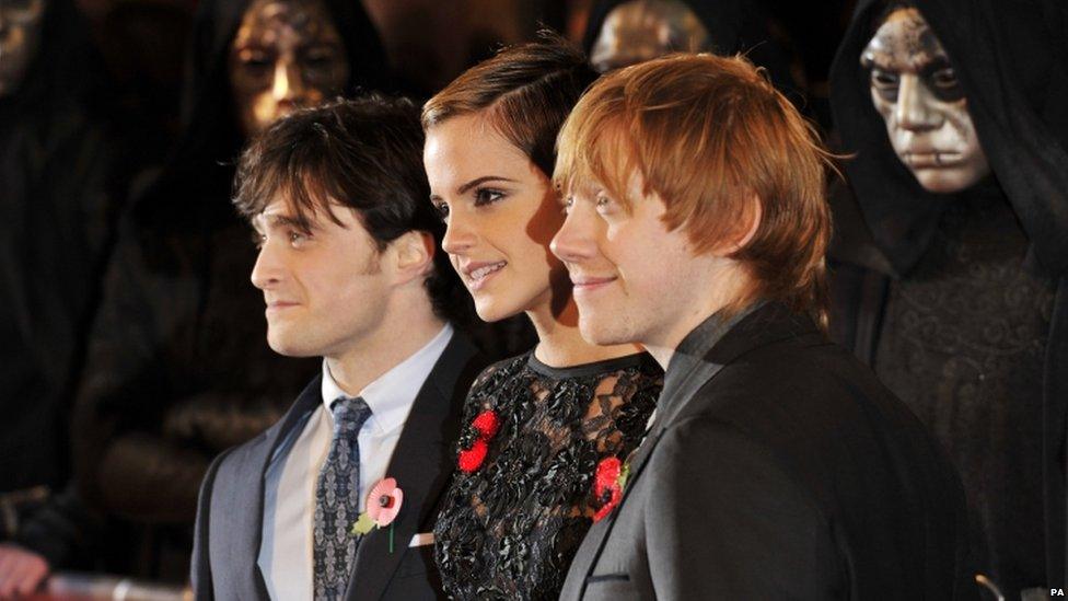 Daniel Radcliffe, Emma Watson and Rupert Grint attend the Harry Potter And The Deathly Hallows: Part 1 World film premiere at Odeon Leicester Square on November 11, 2010 in London, England