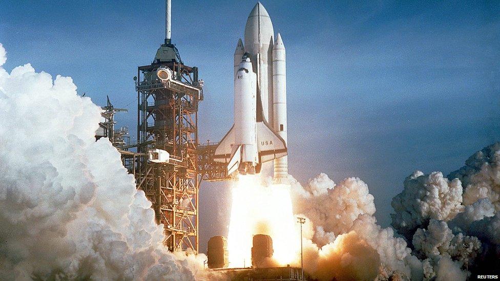 Space shuttle Columbia launching in 1981