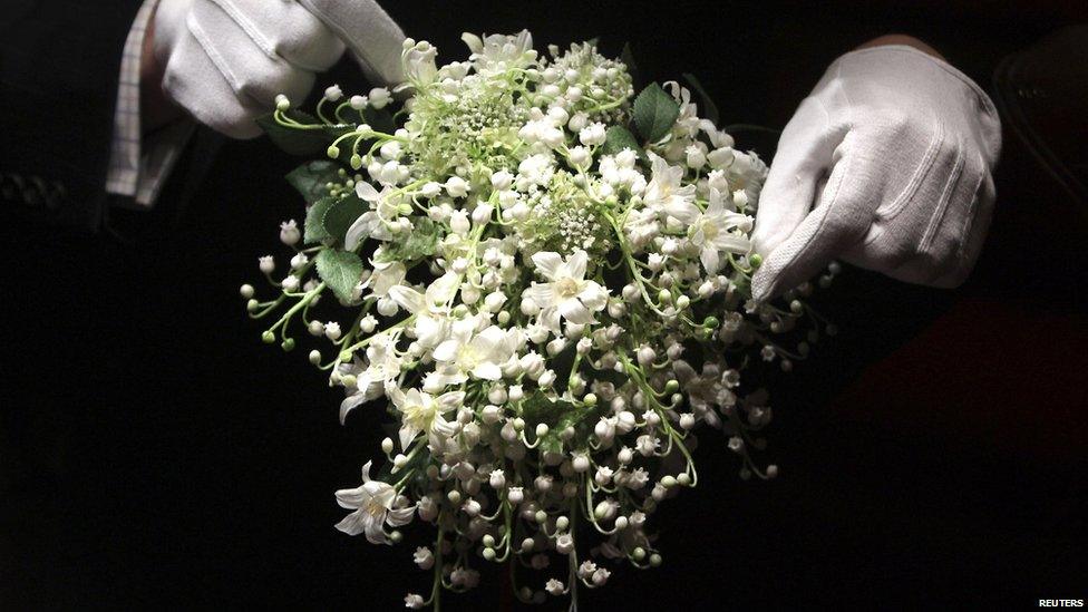 Recreation of the royal wedding bouquet that is going on show at Buckingham Palace