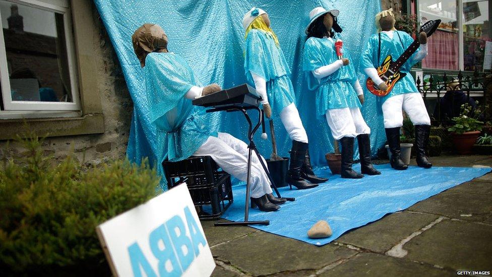 Abba scarecrows make an appearance at the annual Kettlewell scarecrow festival.