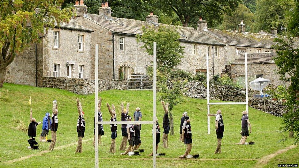 Scarecrow rugby team at the annual festival in Kettlewell.