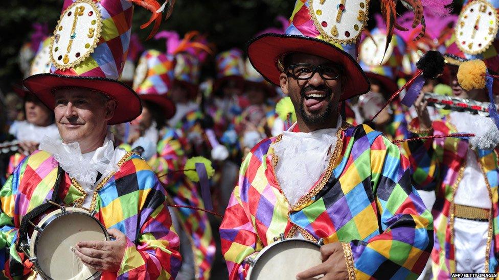 Performers at the Notting Hill Carnival, in London