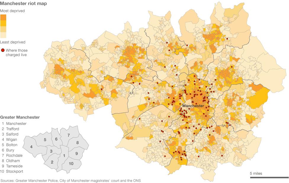 Manchester riots map