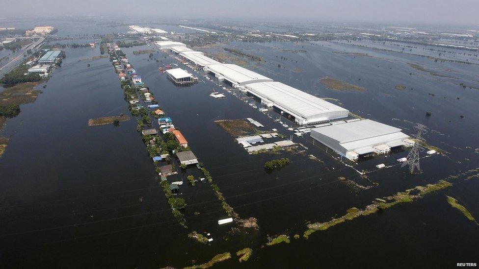 Flooded area in Pathum Thani province near Bangkok