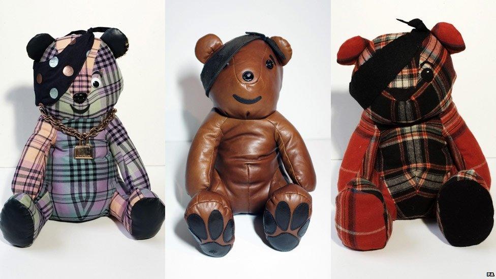 Three of the designer Pudseys, created by (L-R) Henry Holland, Mulberry and Patrick Grant