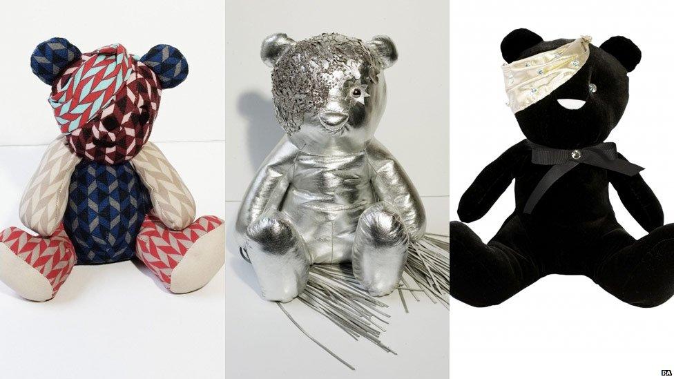 Three of the designer Pudseys, created by (L-R) Jonathan Saunders, Giles Deacon and PPQ