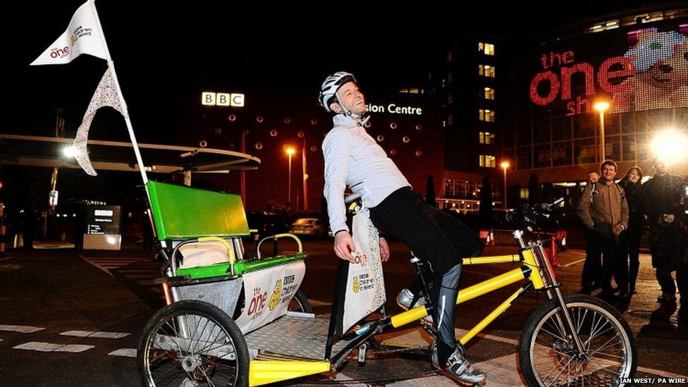 Matt Baker from The One Show finishes rickshaw challenge