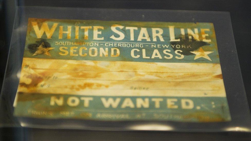 "White Star Line Second Class" ticket close up.