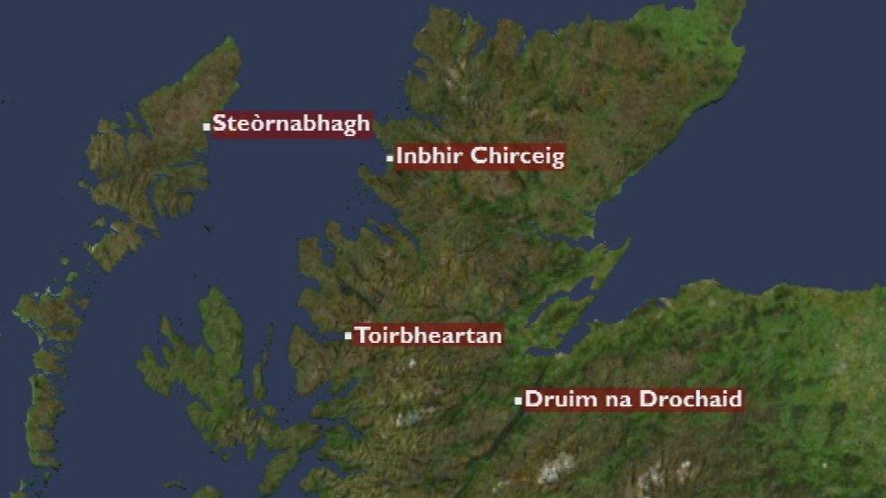 Sgìrean far an robh droch theintean an uiridh