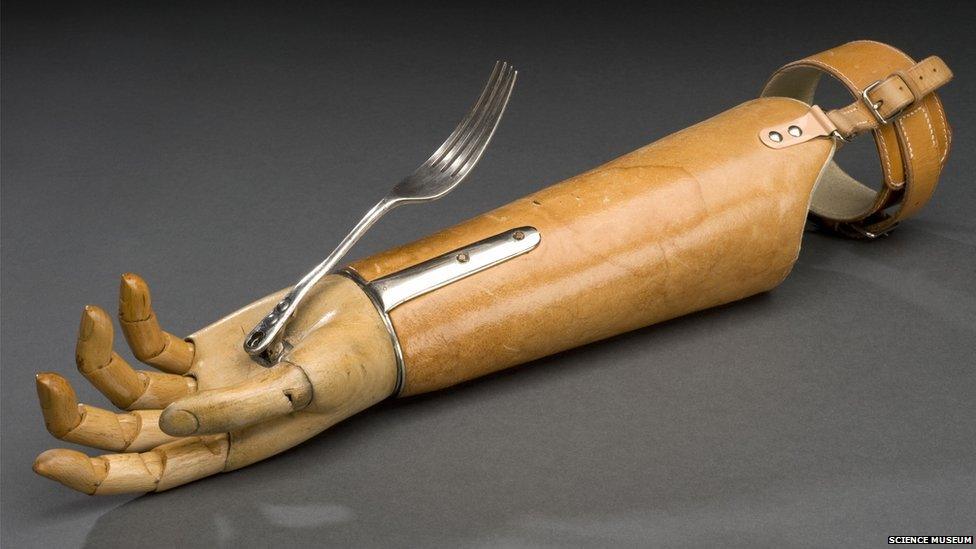 Prosthetic arm with fork attachment. Credit: Science Museum, Brought to Life exhibit