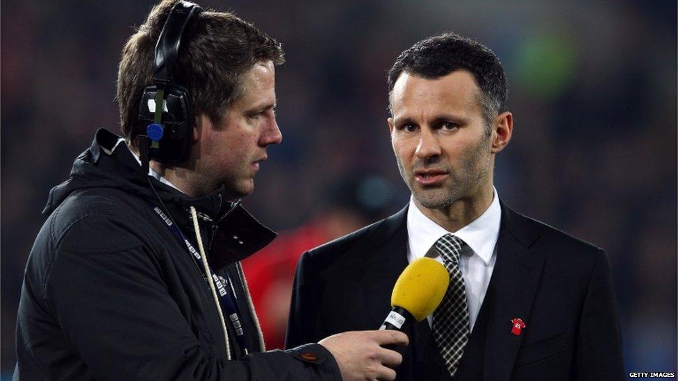 Ryan Giggs is interviewed at half time during the Gary Speed Memorial International Match between Wales and Costa Rica at the Cardiff City Stadium. Photo by Julian Finney/Getty Images