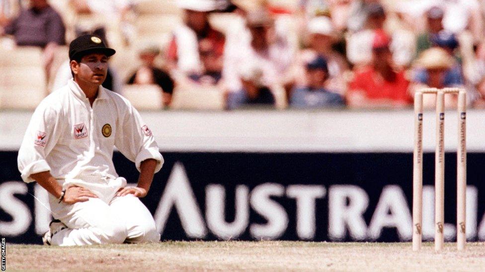 Sachin Tendulkar looks disconsolate during a Test against Australia while captaining India