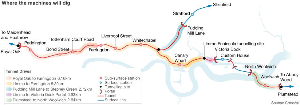 Map: Tunnel drives through London