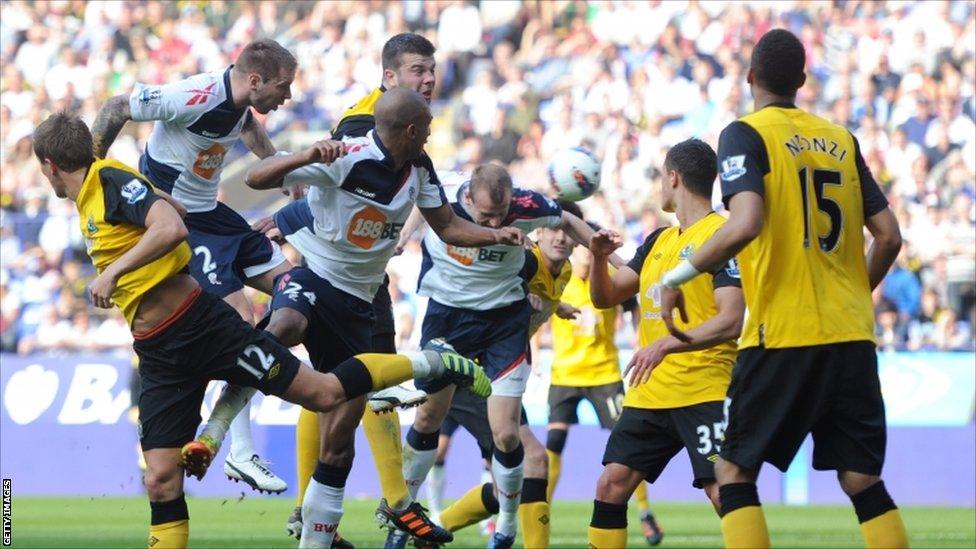 David Wheater of Bolton scores their second goal