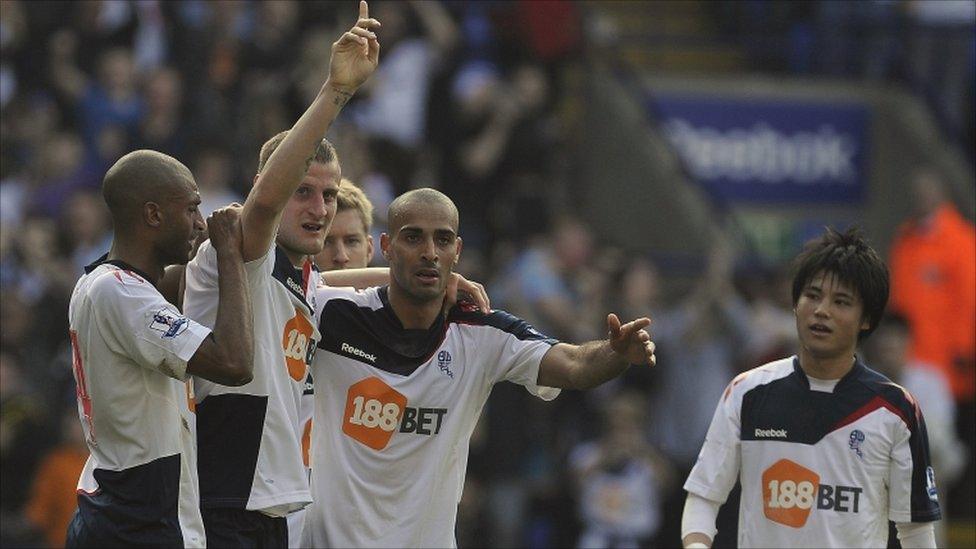 Bolton Wanderers David Wheater (second left celebrates scoring