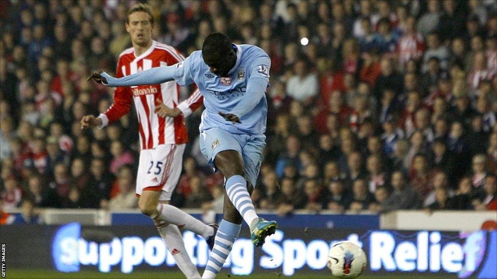 Manchester City's Yaya Toure scores their equaliser