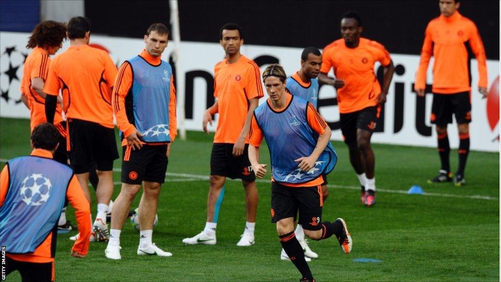 Chelsea team trains at the Estadio da Luz stadium in Lisbon