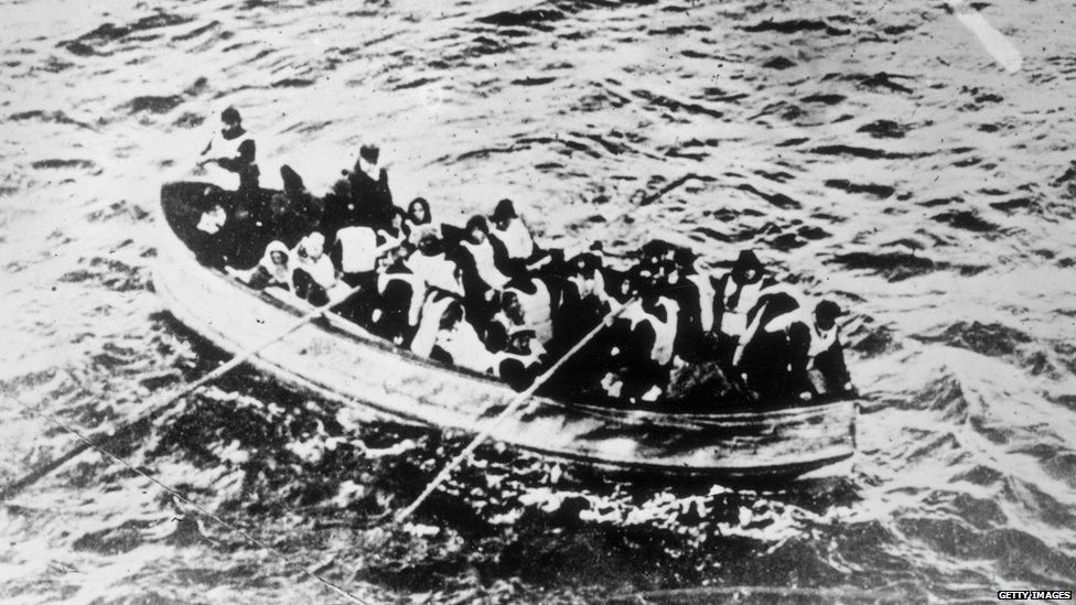 Passengers escaping in a lifeboat