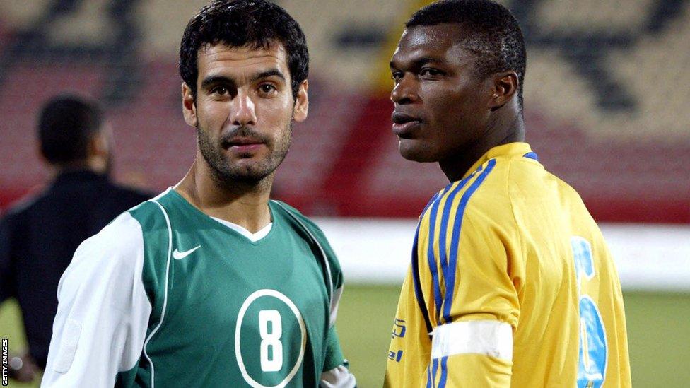 Pep Guardiola and Marcel Desailly