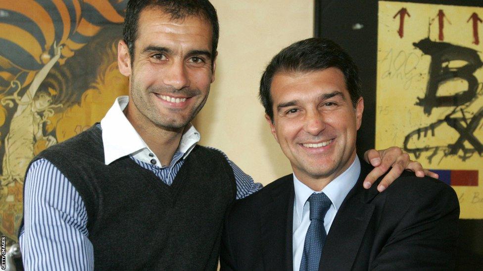 Pep Guardiola and Joan Laporta