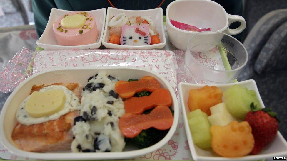 Tray of food with items cut into Hello Kitty shapes