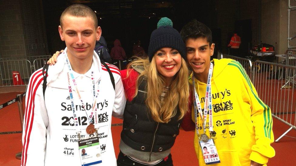 Hayley with two long jump athletes