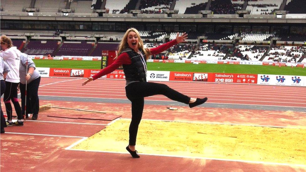 Hayley Cutts balances on the edge of the long jump pit