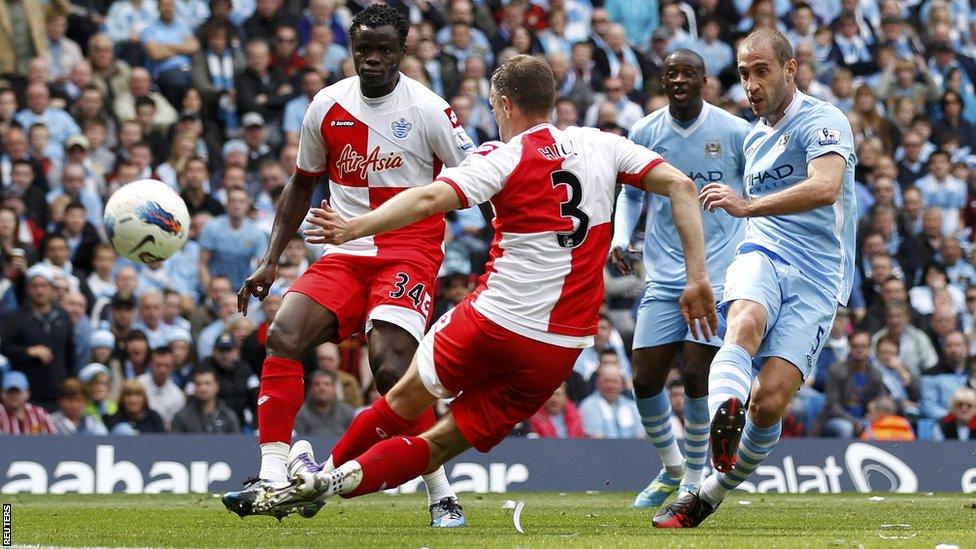 Pablo Zabaleta (right) scores for Manchester City