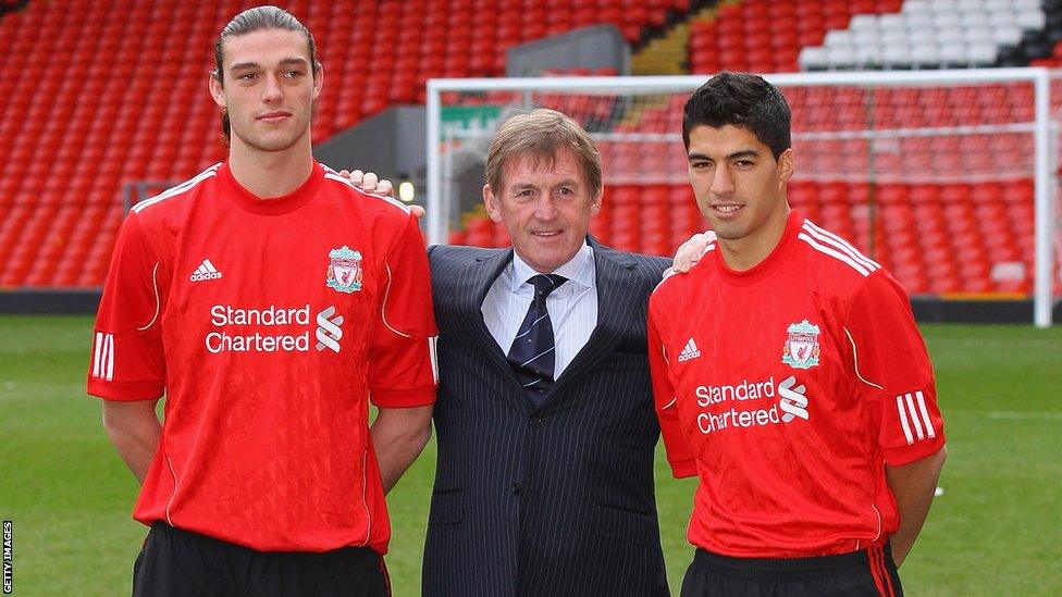 Dalglish signs Andy Carroll (left) and Luis Suarez (right)