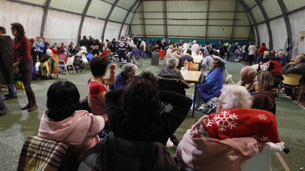 A care center is filled by evacuated people in Finale Emilia, Italy.