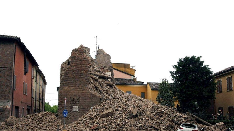 The clock tower has completely collapsed.
