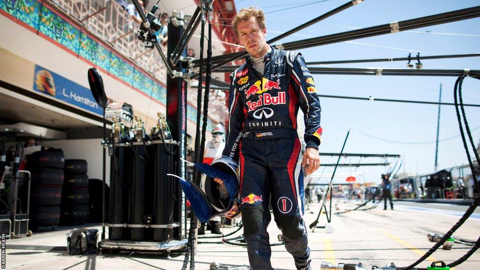 Sebastian Vettel arrives back in the pits having retired from the European GP in Valencia