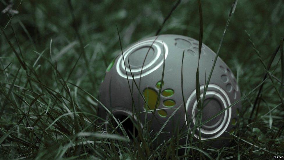 Grey football in grass