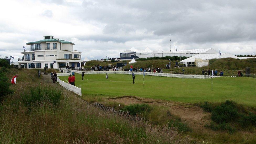 The putting green behind the ninth hole at Castle Stuart Golf Links