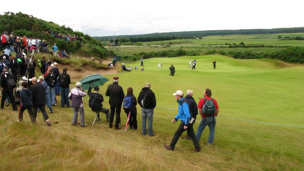 The approach to the par-three fourth hole at Castle Stuart Golf Links