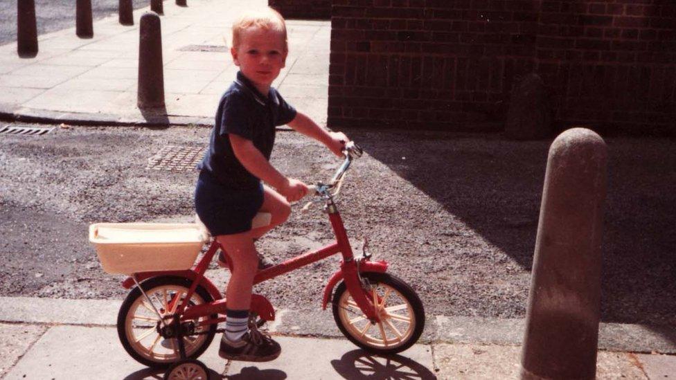 Bradley Wiggins aged 2 on his first ever bike. Bradley Wiggins as a boy.