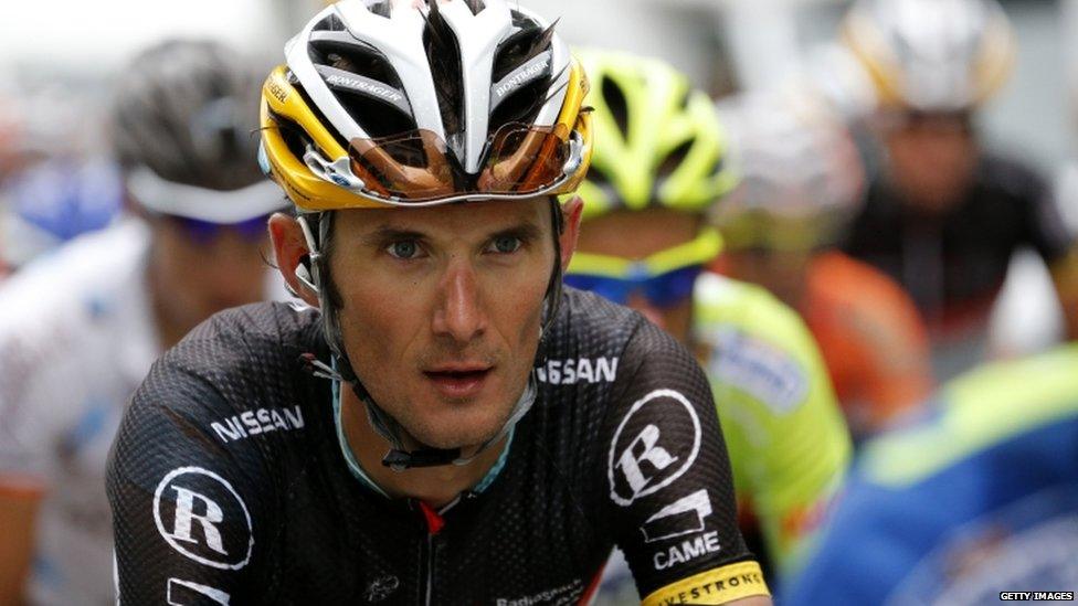 Frank Schleck riding in the 191 km and fourteenth stage of the 2012 Tour de France.