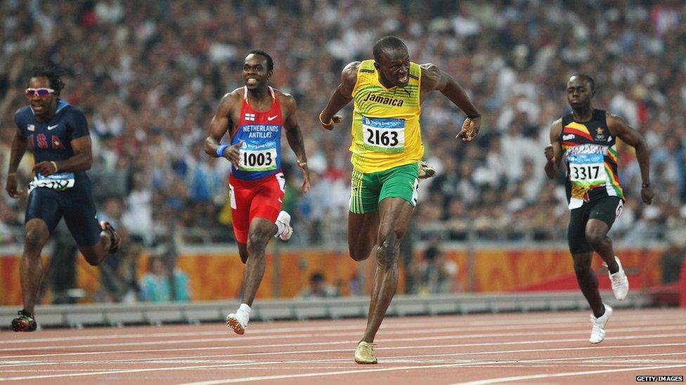 Usain Bolt at the Beijing Olympics.